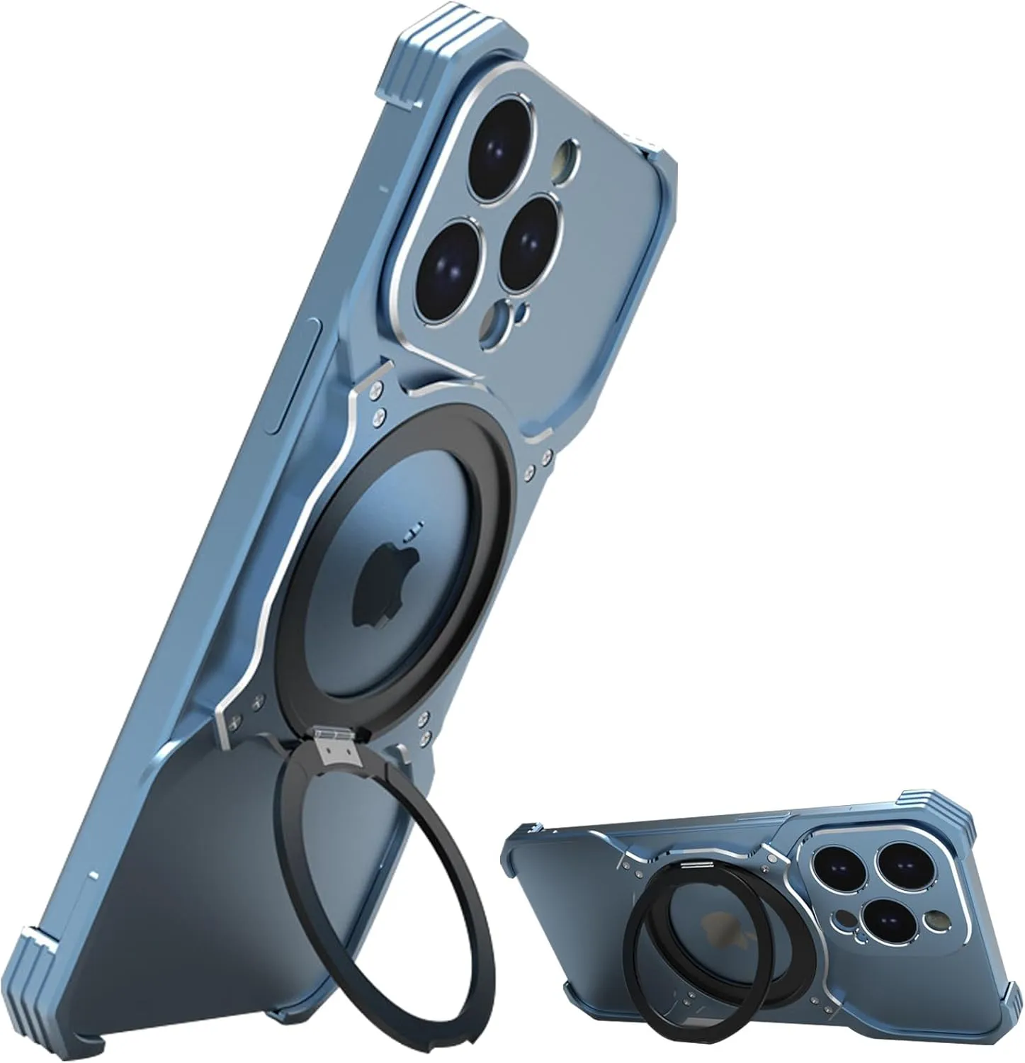 Metal Frameless Case for iPhone 13/13 Pro/13 Pro Max, Military Grade Drop Protection with 360 Rotating Stand, No-Edge Design & Heat Dissipation