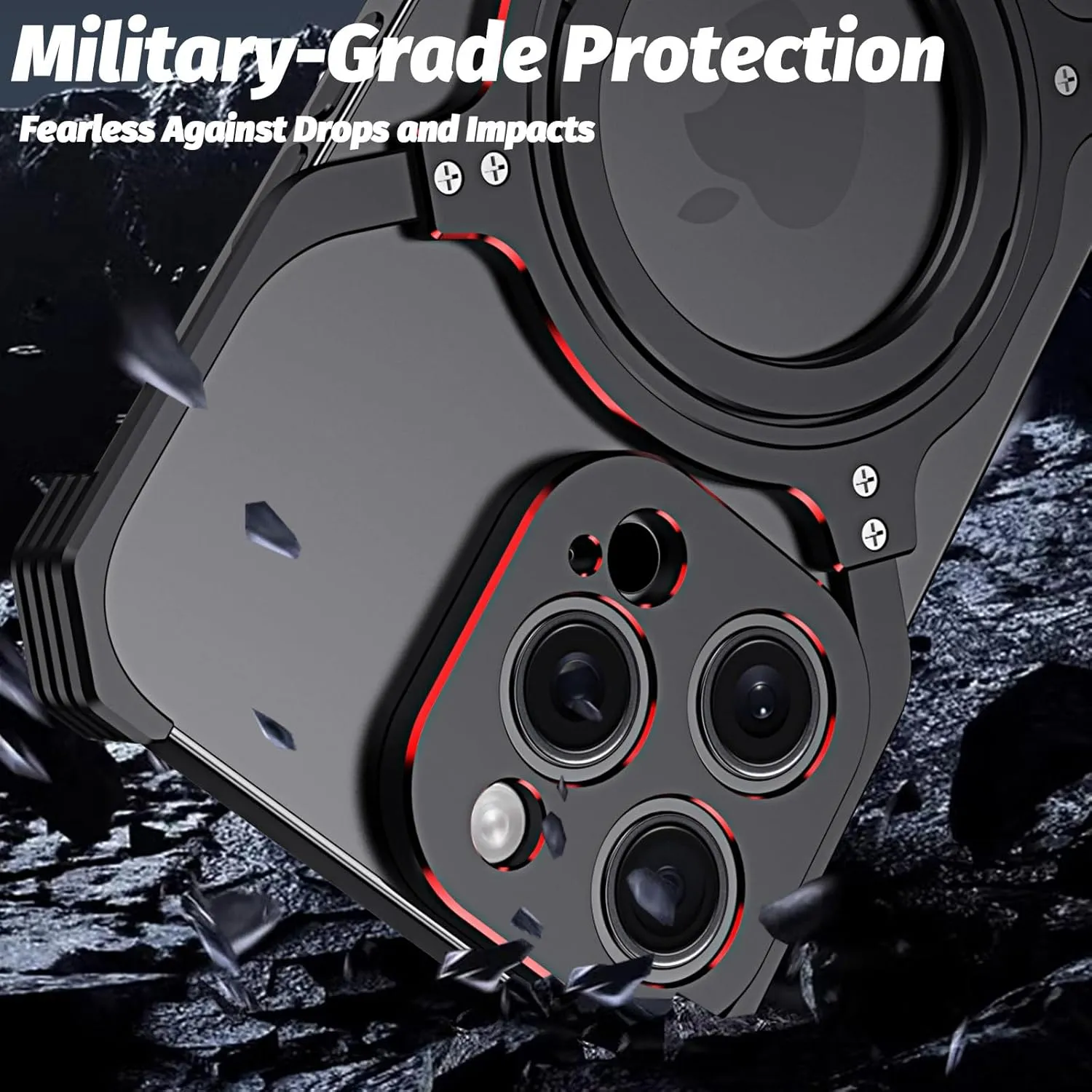 Metal Frameless Case for iPhone 13/13 Pro/13 Pro Max, Military Grade Drop Protection with 360 Rotating Stand, No-Edge Design & Heat Dissipation