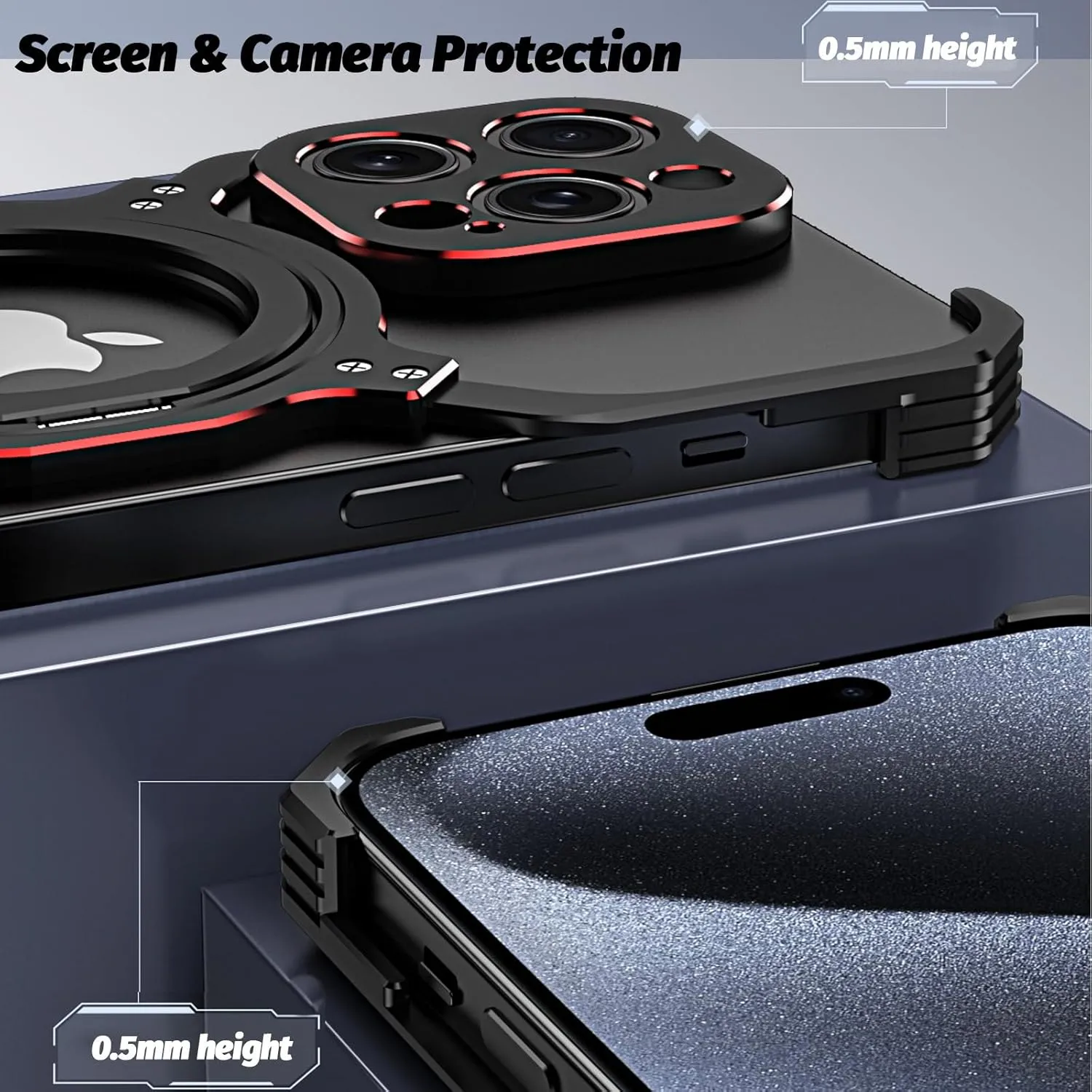 Metal Frameless Case for iPhone 13/13 Pro/13 Pro Max, Military Grade Drop Protection with 360 Rotating Stand, No-Edge Design & Heat Dissipation