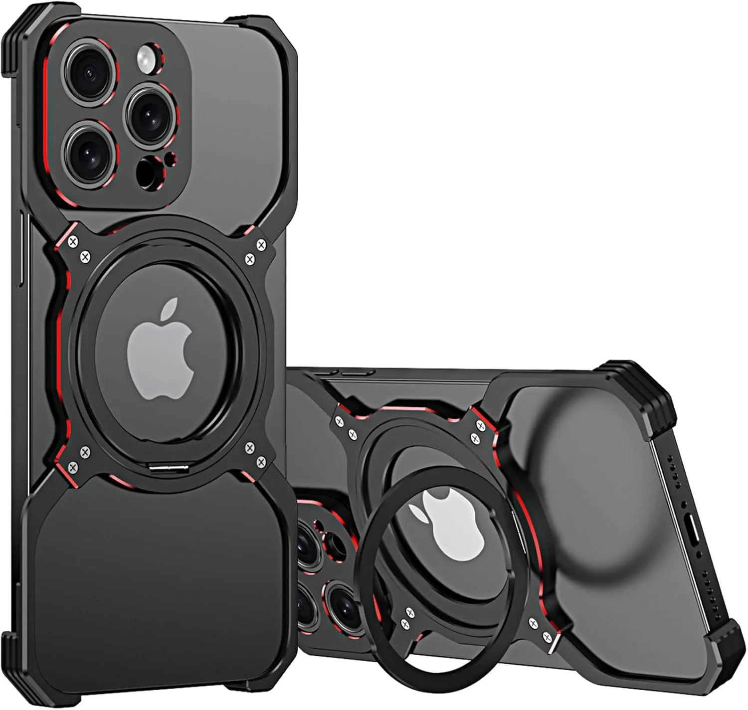 Metal Frameless Case for iPhone 13/13 Pro/13 Pro Max, Military Grade Drop Protection with 360 Rotating Stand, No-Edge Design & Heat Dissipation