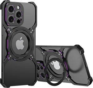 Metal Frameless Case for iPhone 13/13 Pro/13 Pro Max, Military Grade Drop Protection with 360 Rotating Stand, No-Edge Design & Heat Dissipation