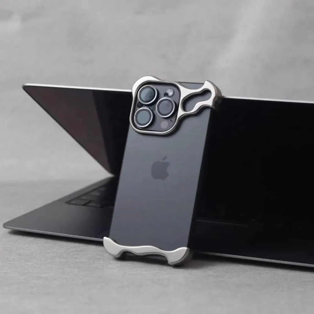 Metal Frameless Titanium Alloy Phone Case for iPhone 15 14 13 12 Pro Max Plus Shaped Lens Protective Film Antidrop Protective,Grey,for iPhone 14 Pro