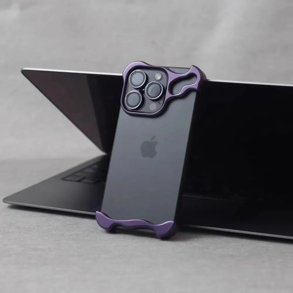 Metal Frameless Titanium Alloy Phone Case for iPhone 15 14 13 12 Pro Max Plus Shaped Lens Protective Film Antidrop Protective,Purple,for iPhone 14 Pro