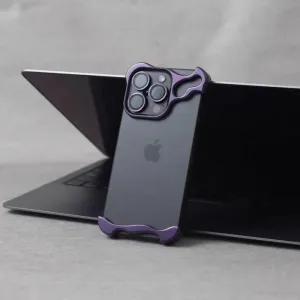 Metal Frameless Titanium Alloy Phone Case for iPhone 15 14 13 12 Pro Max Plus Shaped Lens Protective Film Antidrop Protective,Purple,for iPhone 14 Pro