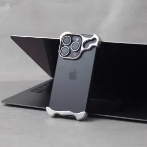 Metal Frameless Titanium Alloy Phone Case for iPhone 15 14 13 12 Pro Max Plus Shaped Lens Protective Film Antidrop Protective,Silver,for iPhone 14 Pro