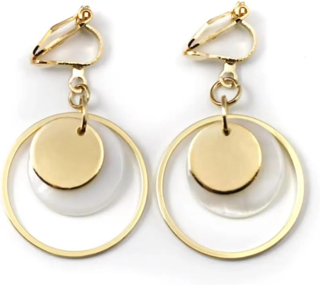 Metal Shell Round Earrings Non Pierced Natural Shell Geometric Clip On Earrings Without Piercing Women Minimalist Earring 140168