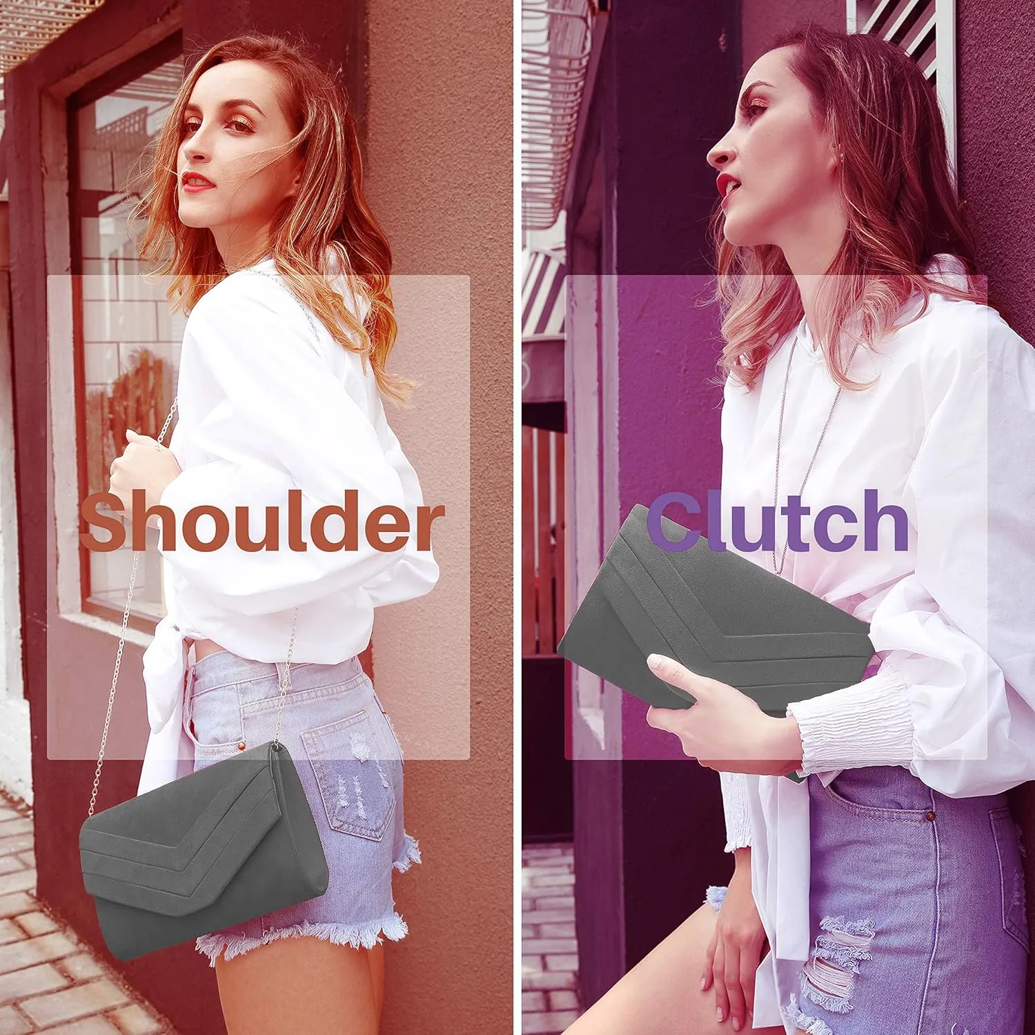 Milisente Evening Bag for Women, Suede Envelope Evening Purses Crossbody Shoulder Clutch Bag