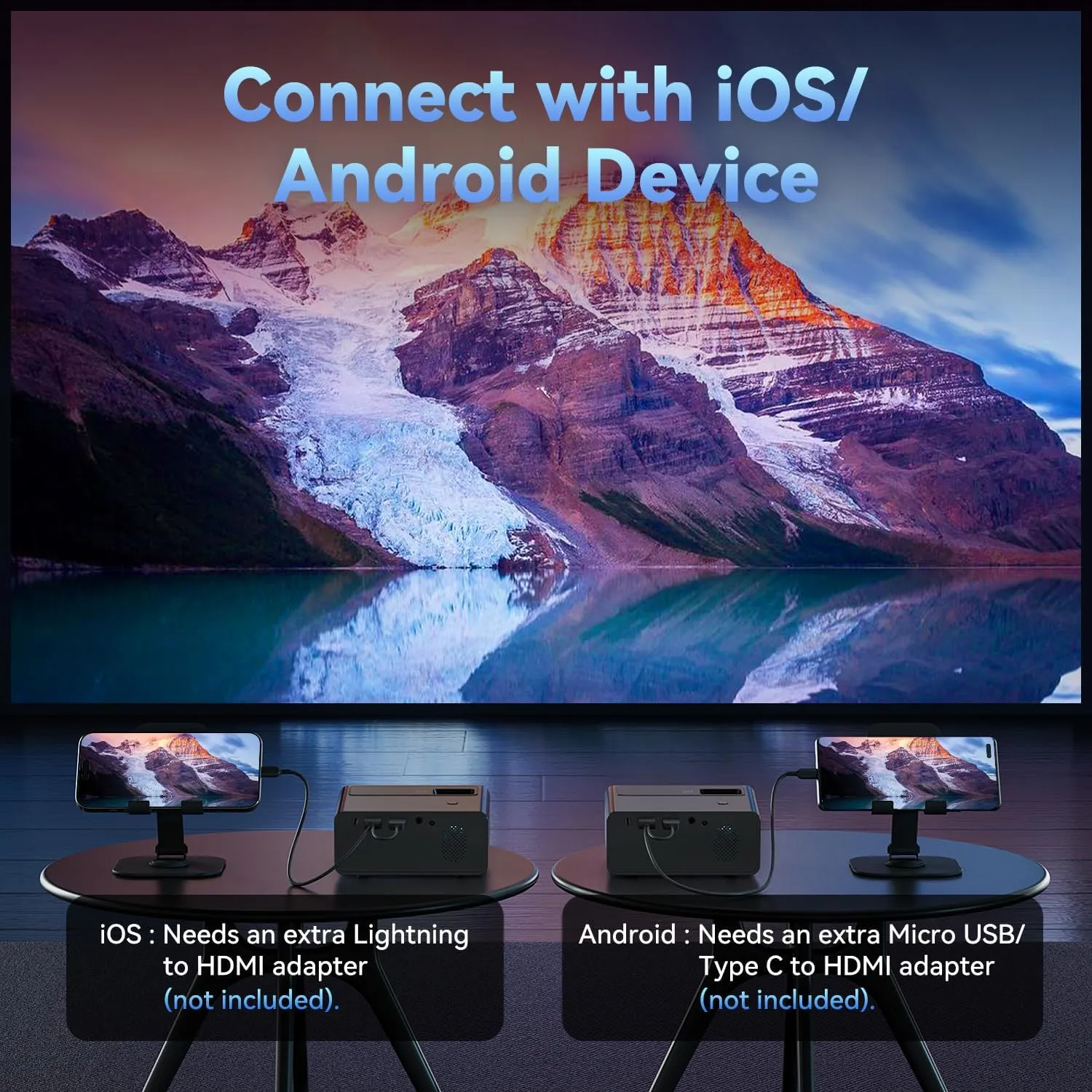 Mini Projector for iPhone, ELEPHAS 2025 Updated Portable Phone Projector, 1080P Supported Small Movie Projector, Compatible with Android/iOS, TV Stick, Laptop, HDMI/USB Interface