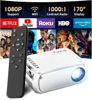 Mini Projector With WiFi, Portable Projector for iPhone, Movie Projector HD 1080P Support, Small Gift Video Projector for Outdoors & Indoors, Compatible with IOS/Android Phone/Laptop/TV Stick