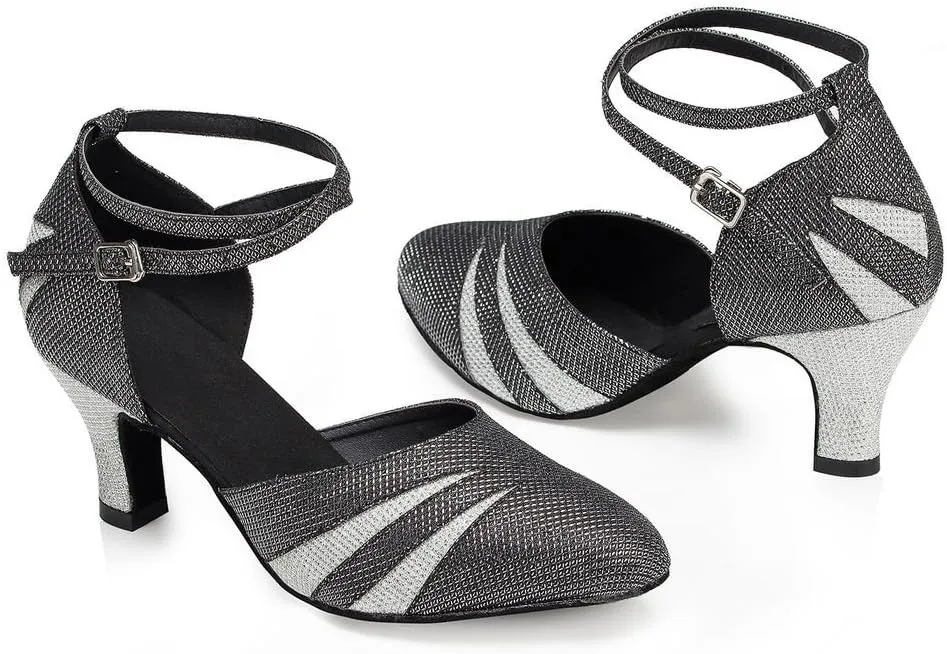 Misu Women's Closed Toe Suede Sole Latin Salsa Tango Practice Ballroom Dance Shoes with 2.7" Heel