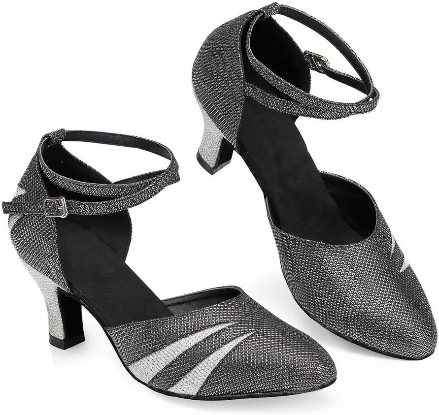 Misu Women's Closed Toe Suede Sole Latin Salsa Tango Practice Ballroom Dance Shoes with 2.7" Heel