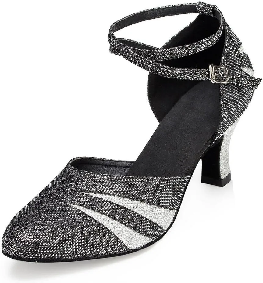 Misu Women's Closed Toe Suede Sole Latin Salsa Tango Practice Ballroom Dance Shoes with 2.7" Heel