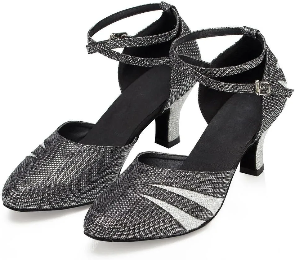 Misu Women's Closed Toe Suede Sole Latin Salsa Tango Practice Ballroom Dance Shoes with 2.7" Heel