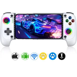 Mobile Game Controllers for iPhone/Android, Hall Effect Phone Controllers Support Phone Case,Game Controllers for Xbox,for PlayStation,Cloud/Steam Gaming White