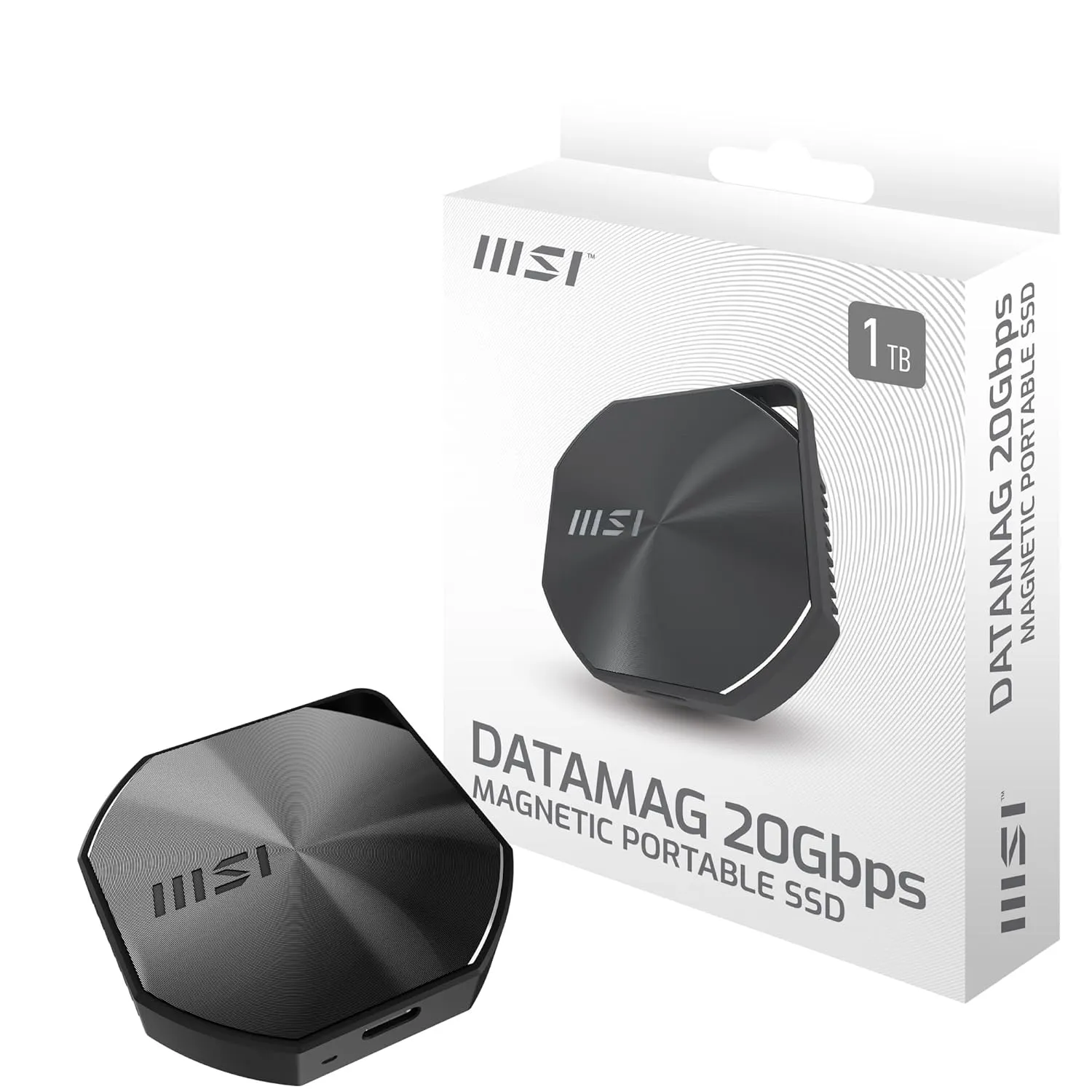 MSI DATAMAG 20Gbps 1TB Portable SSD, 1TB External Solid State Drive, Speeds Up to 1600MB/s, USB-C, Reliable Storage for Gaming, Students, Professionals, Black