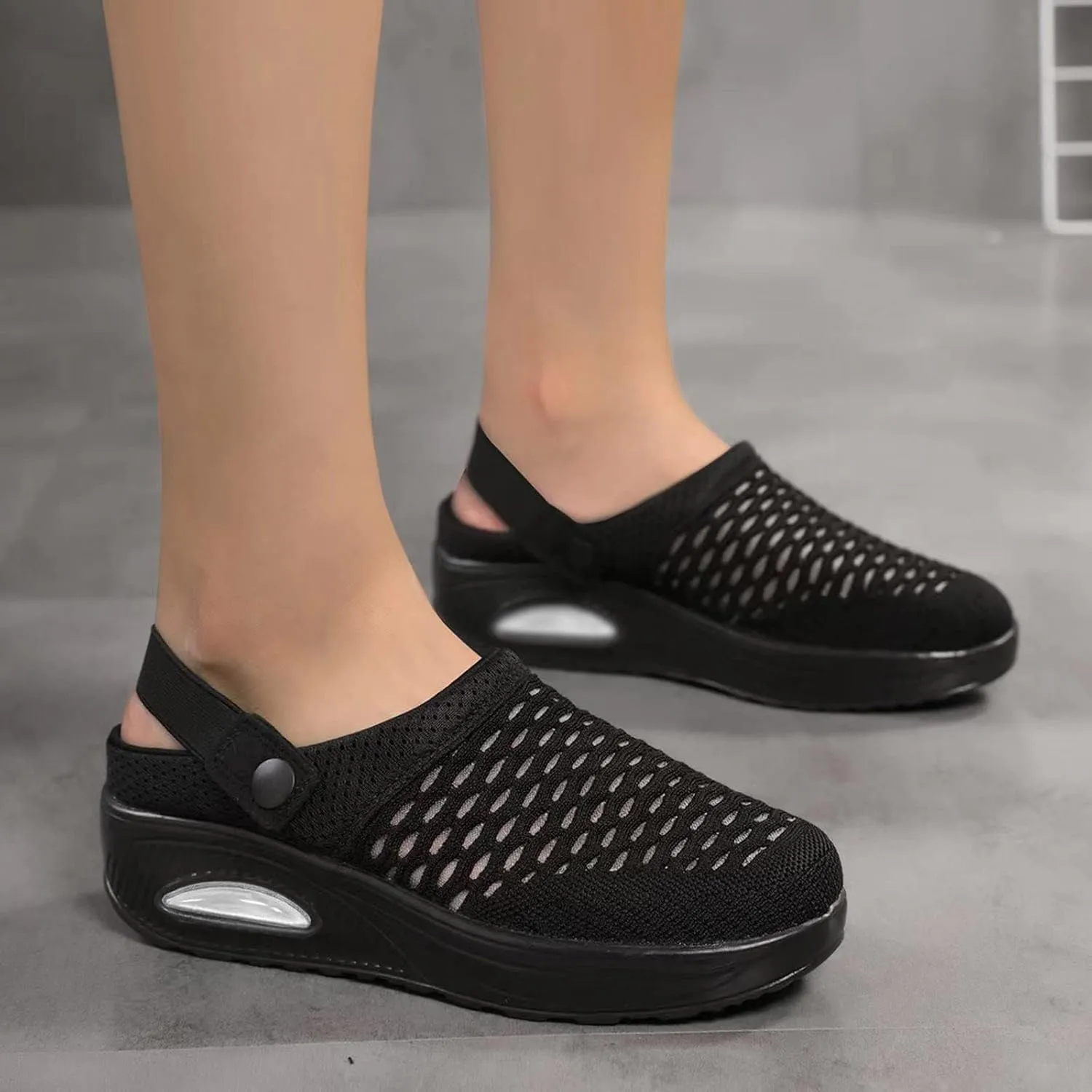 Mules Clogs for Women Orthopedic Air Cushion Wide Width Non-Slip Sneakers Adjustable Beach Shoes Outdoor Slippers Breathable Platform Mesh Sandals