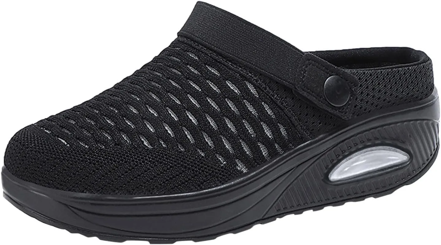 Mules Clogs for Women Orthopedic Air Cushion Wide Width Non-Slip Sneakers Adjustable Beach Shoes Outdoor Slippers Breathable Platform Mesh Sandals