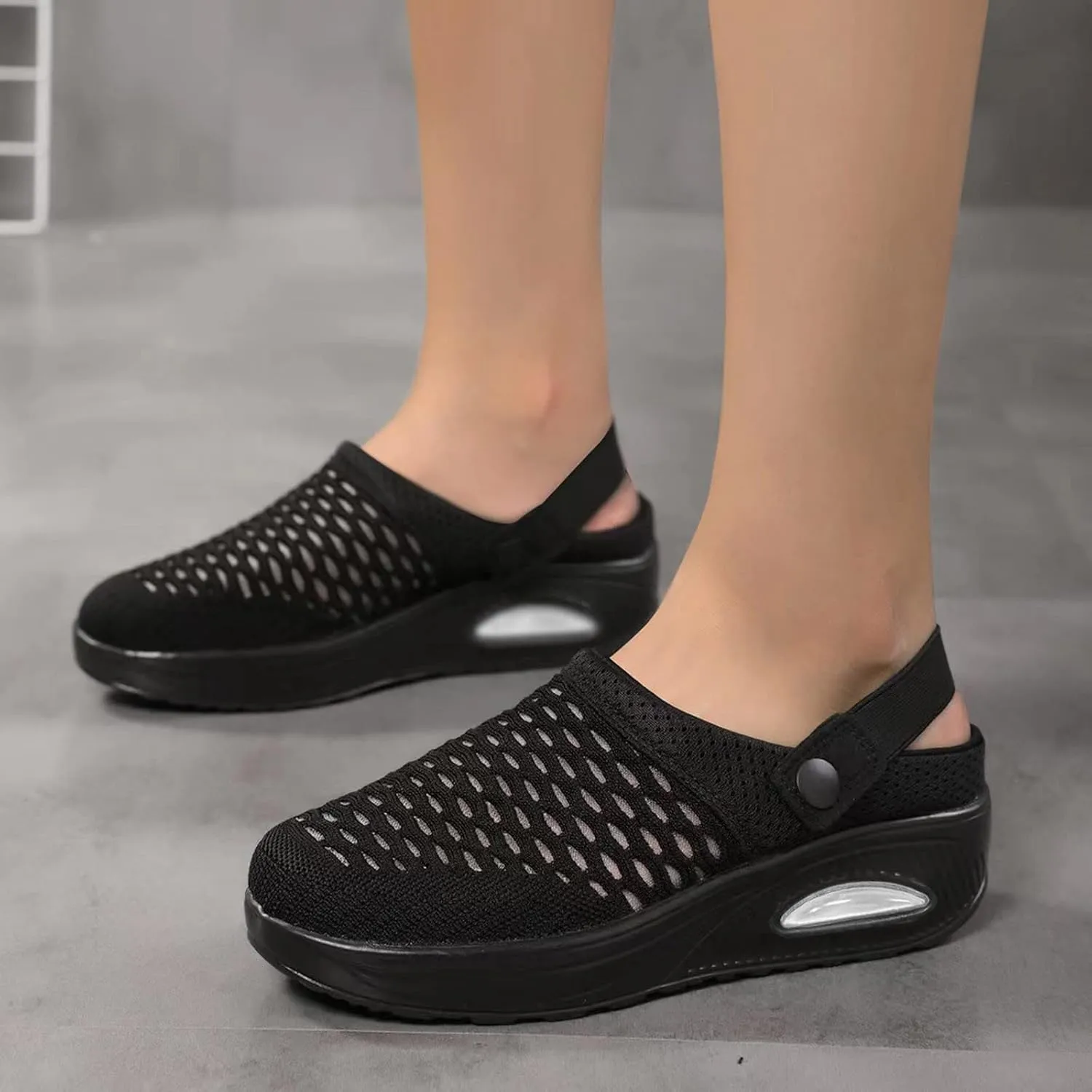 Mules Clogs for Women Orthopedic Air Cushion Wide Width Non-Slip Sneakers Adjustable Beach Shoes Outdoor Slippers Breathable Platform Mesh Sandals