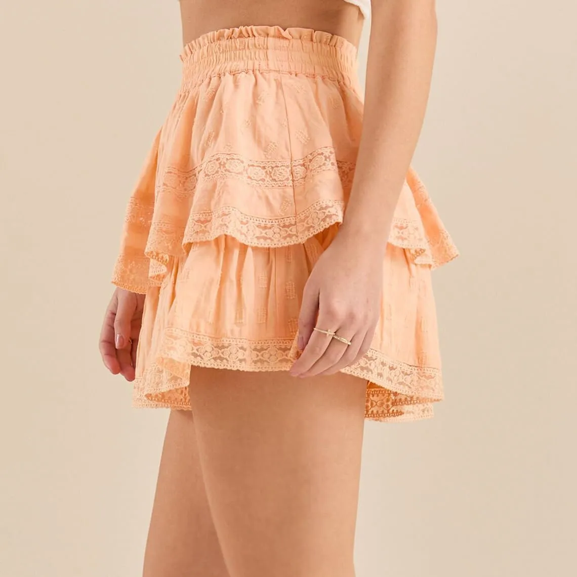 Mxiqqpltky Women Y2K Lace Trim Mini Skirt Cute Floral Print High Waist Tiered Ruffle Skorts Summer Flowy A-line Skirt Shorts