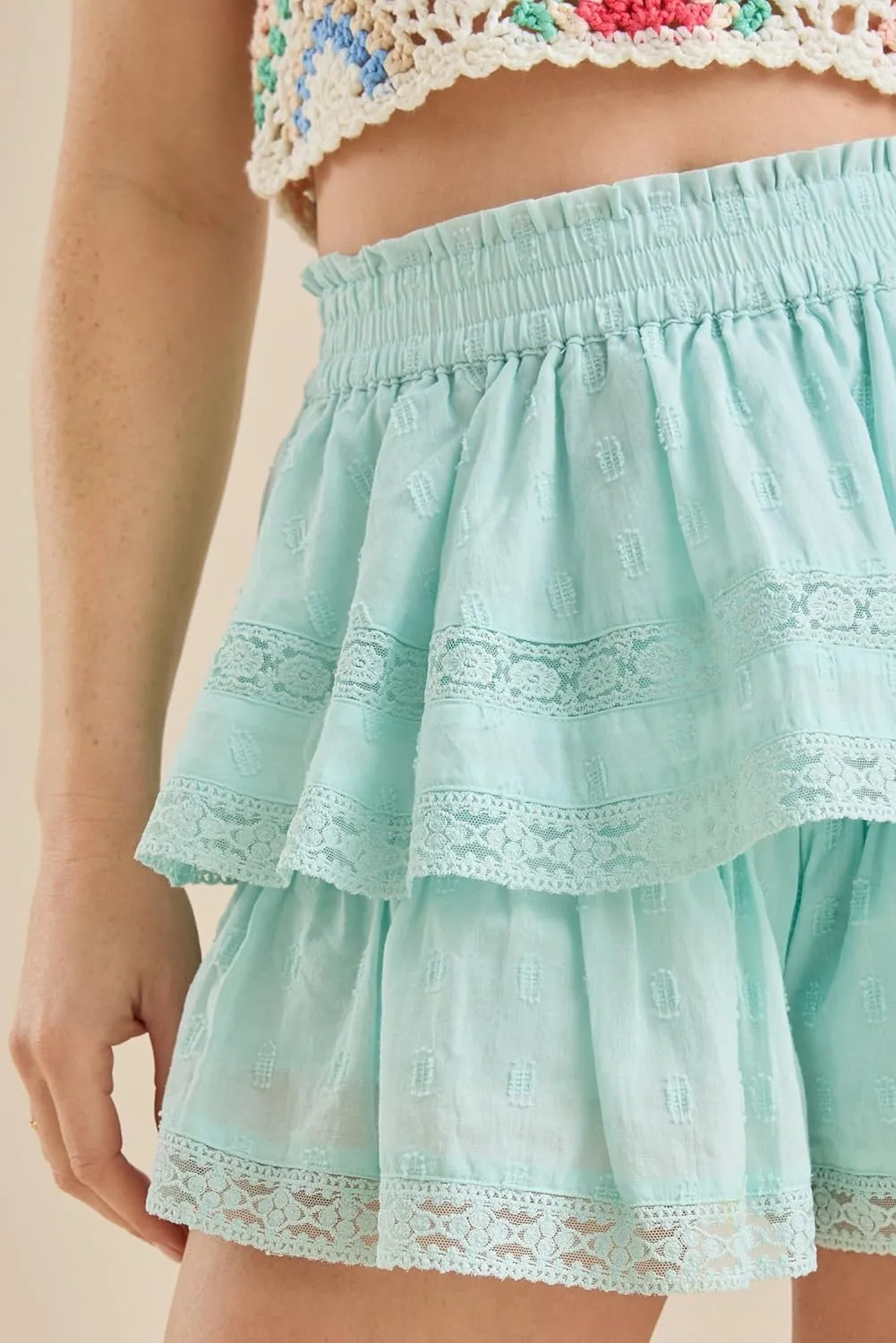 Mxiqqpltky Women Y2K Lace Trim Mini Skirt Cute Floral Print High Waist Tiered Ruffle Skorts Summer Flowy A-line Skirt Shorts