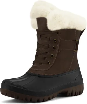 mysoft Women's Waterproof Snow Boots Insulated Warm, Lace-Up Winter Mid Calf Duck Boots for Outdoor