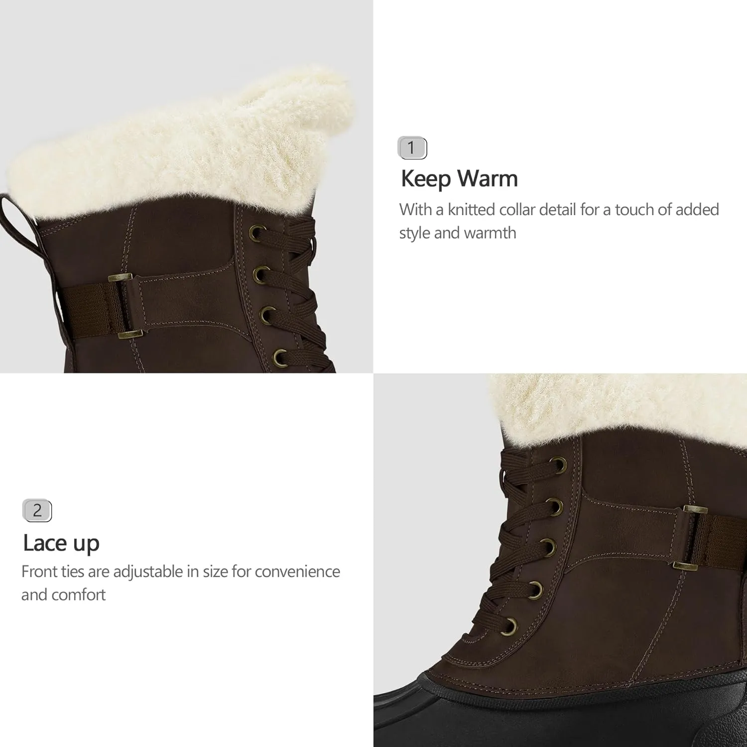 mysoft Women's Waterproof Snow Boots Insulated Warm, Lace-Up Winter Mid Calf Duck Boots for Outdoor