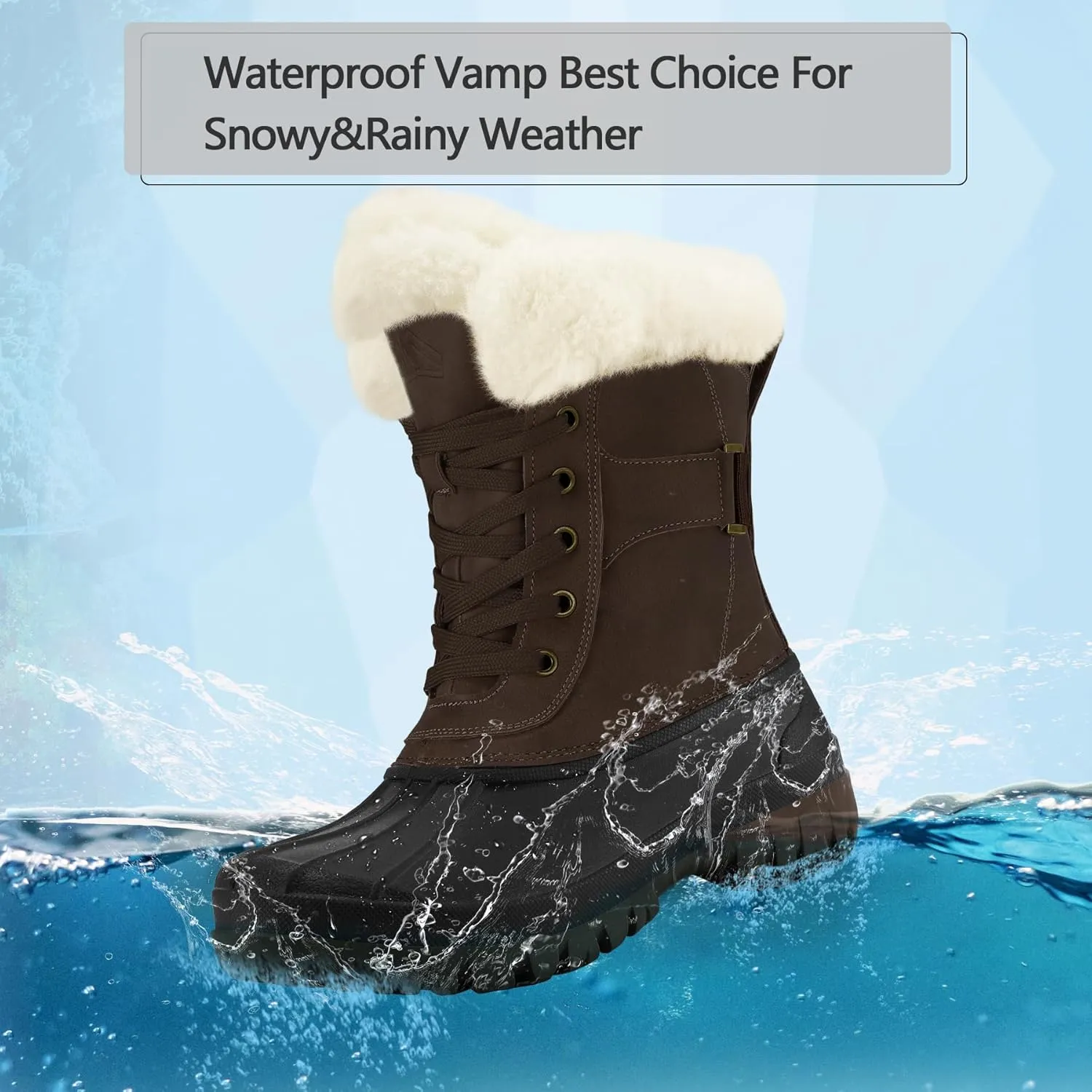 mysoft Women's Waterproof Snow Boots Insulated Warm, Lace-Up Winter Mid Calf Duck Boots for Outdoor