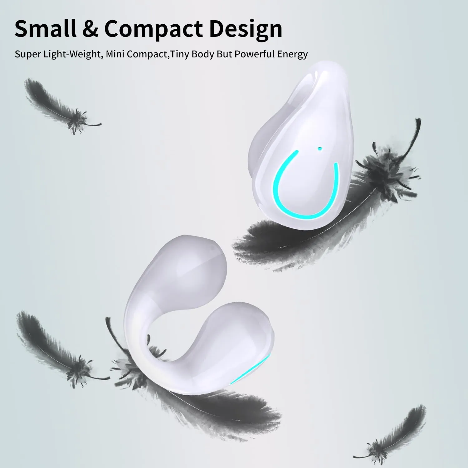 Open Ear Bone Conduction Headphones Bluetooth 5.3 Wireless Clip On Earbuds with Digital Display Charging Case 60 Hours Playtime Sport Earphones Built-in Mic IPX7 Waterproof for Running Fitness White