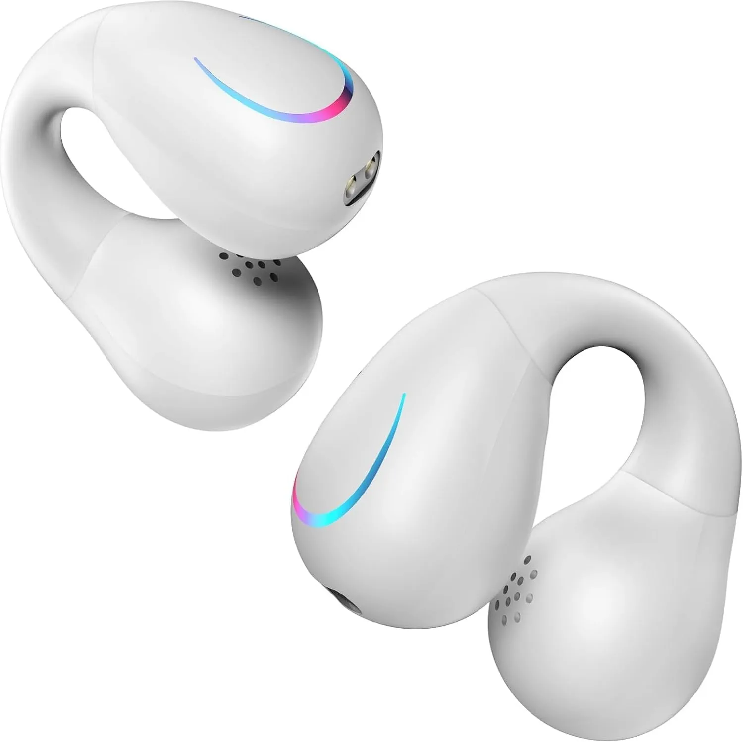 Open Ear Bone Conduction Headphones Bluetooth 5.3 Wireless Clip On Earbuds with Digital Display Charging Case 60 Hours Playtime Sport Earphones Built-in Mic IPX7 Waterproof for Running Fitness White