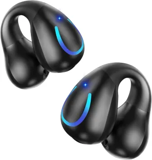 Open Ear Bone Conduction Headphones Bluetooth 5.3 Wireless Open Clip Ear Earbuds Built-in Mic with Ear Hooks 60 Hours Playtime Sport Earphones IPX7 Waterproof for Fitness Running Walking Black