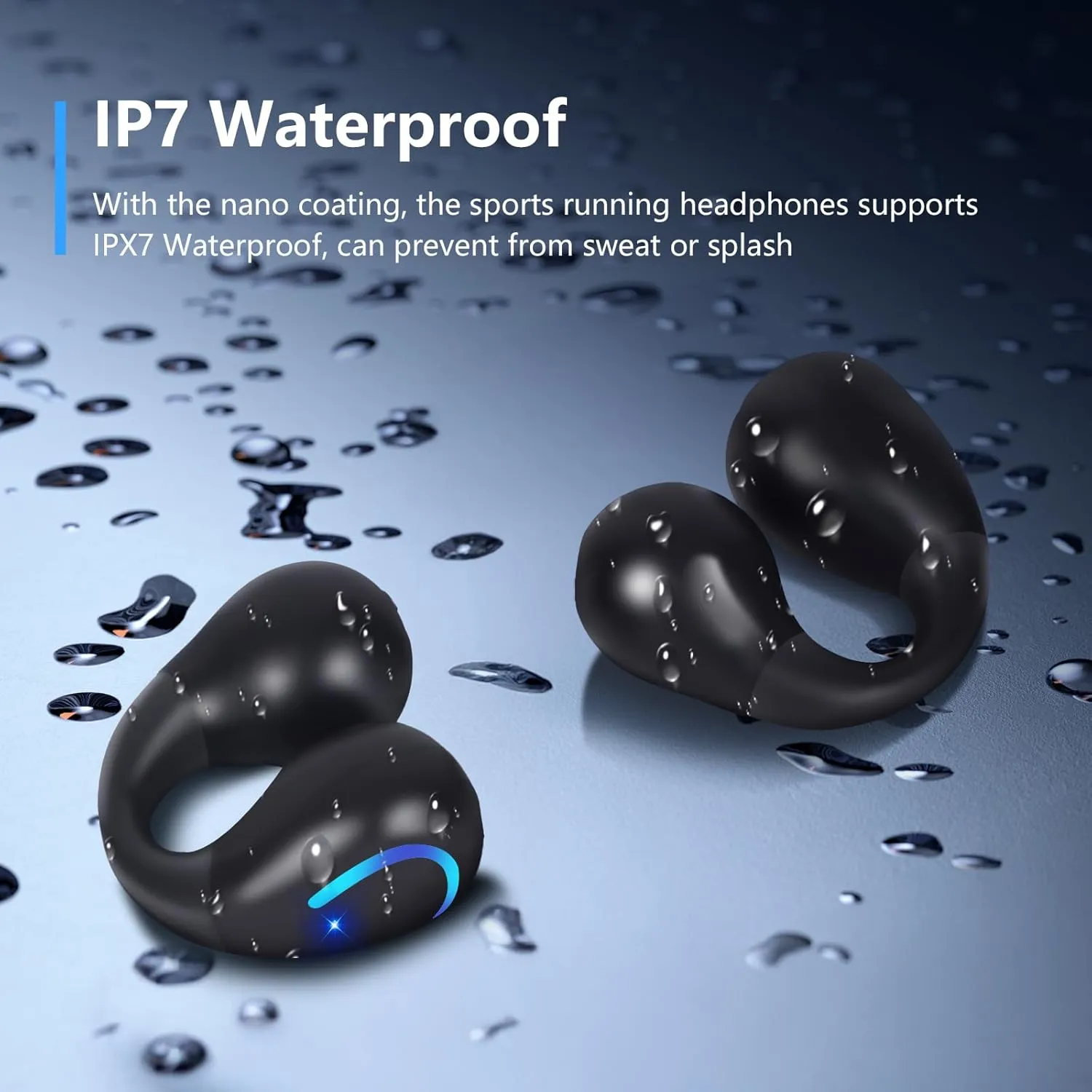 Open Ear Bone Conduction Headphones Bluetooth 5.3 Wireless Open Clip Ear Earbuds Built-in Mic with Ear Hooks 60 Hours Playtime Sport Earphones IPX7 Waterproof for Fitness Running Walking Black