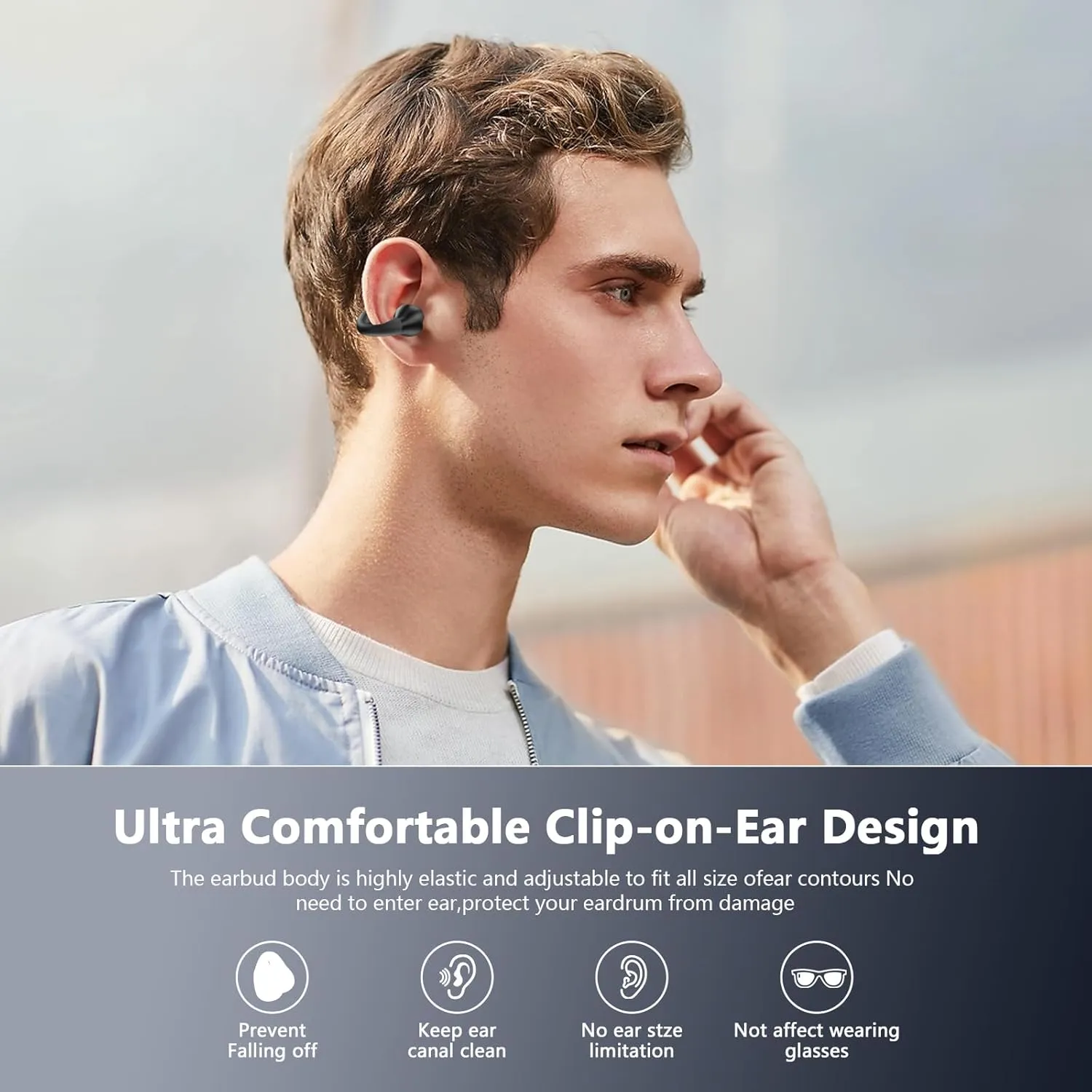 Open Ear Bone Conduction Headphones Bluetooth 5.3 Wireless Open Clip Ear Earbuds Built-in Mic with Ear Hooks 60 Hours Playtime Sport Earphones IPX7 Waterproof for Fitness Running Walking Black