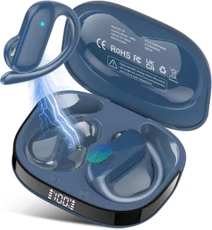Open Ear Earbuds, Bluetooth 5.4 Wireless Earbuds with Ear Hooks, 32H HiFi Stereo Open Ear Headphones with Clear Calls, IPX7 Waterproof Lightweight Sport Headphones, Dark Blue