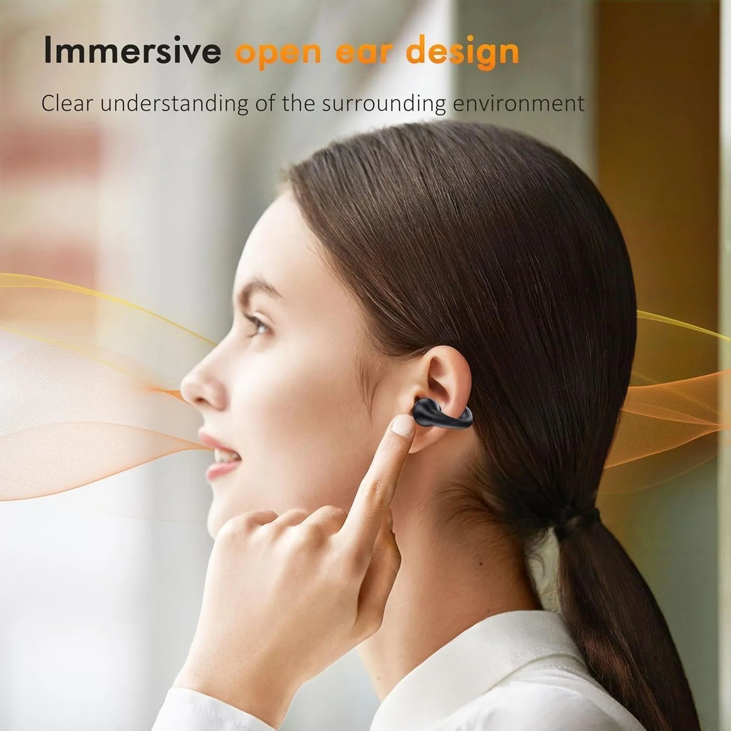 Open Ear Headphones,True Wireless Bluetooth 5.3 Lightweight Comfort Bone Conduction Clip On Earbuds with LED Digital Display Charging Case Sport Built-in Mic IPX7 Waterproof for Running Fitness,Black