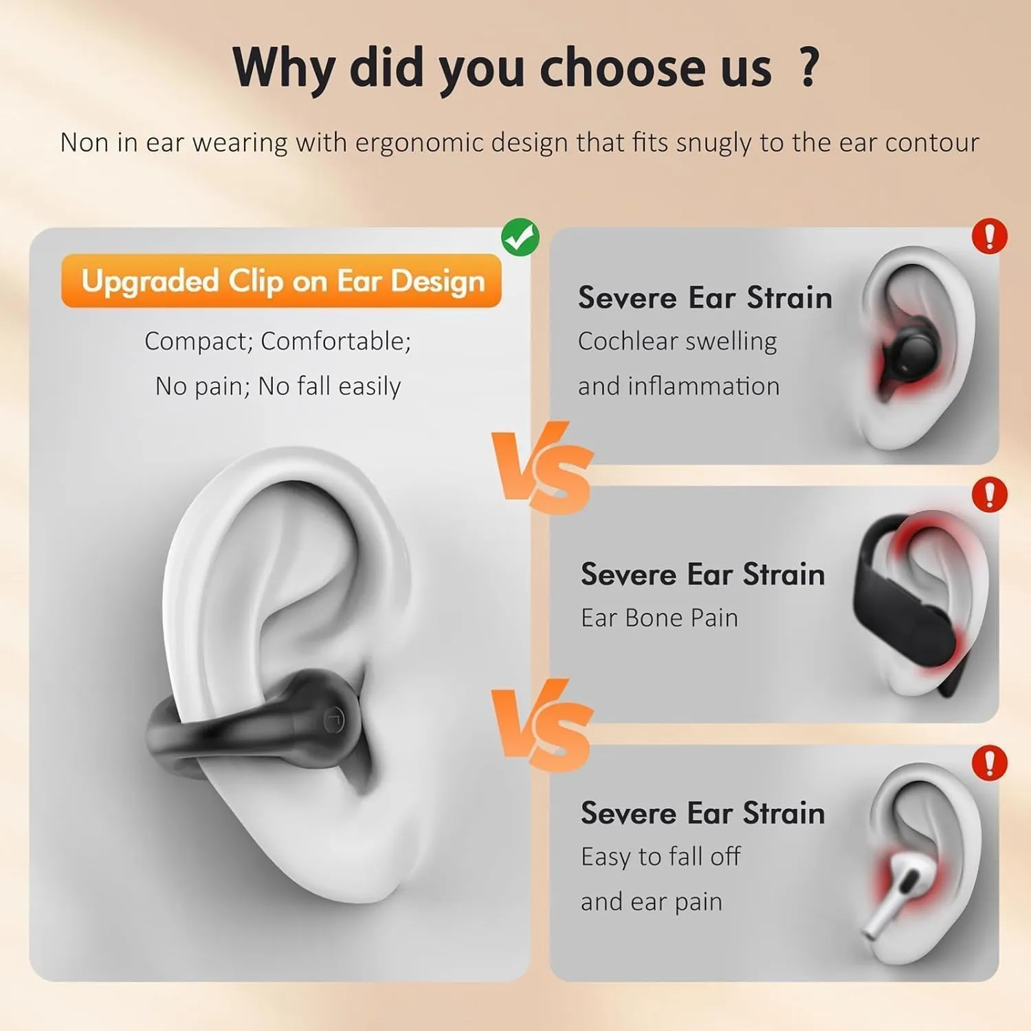 Open Ear Headphones,True Wireless Bluetooth 5.3 Lightweight Comfort Bone Conduction Clip On Earbuds with LED Digital Display Charging Case Sport Built-in Mic IPX7 Waterproof for Running Fitness,Black