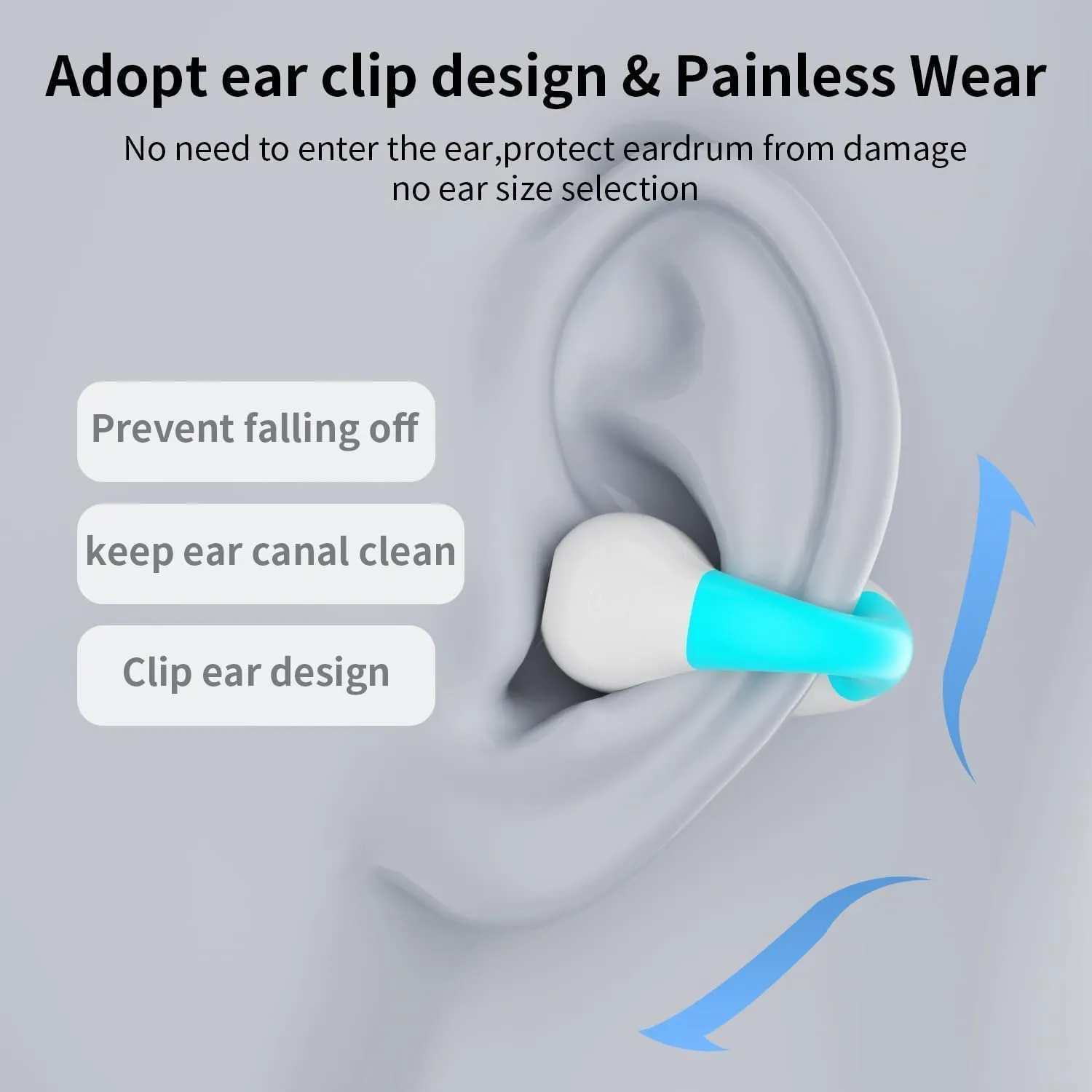 Open Ear Headphones,True Wireless Bluetooth 5.3 Lightweight Comfort Bone Conduction Clip On Earbuds with LED Digital Display Charging Case Sport Built-in Mic IPX7 Waterproof for Running Fitness,Blue