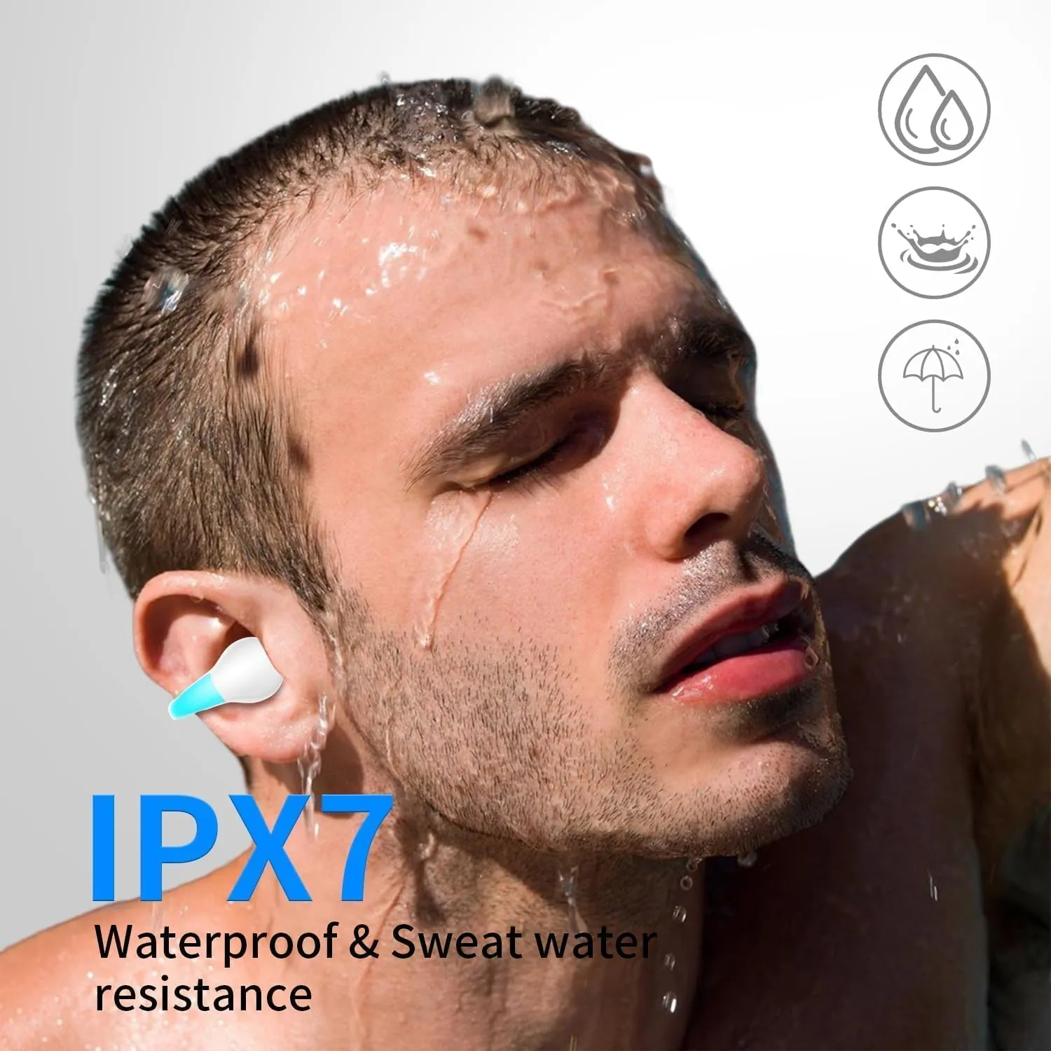 Open Ear Headphones,True Wireless Bluetooth 5.3 Lightweight Comfort Bone Conduction Clip On Earbuds with LED Digital Display Charging Case Sport Built-in Mic IPX7 Waterproof for Running Fitness,Blue
