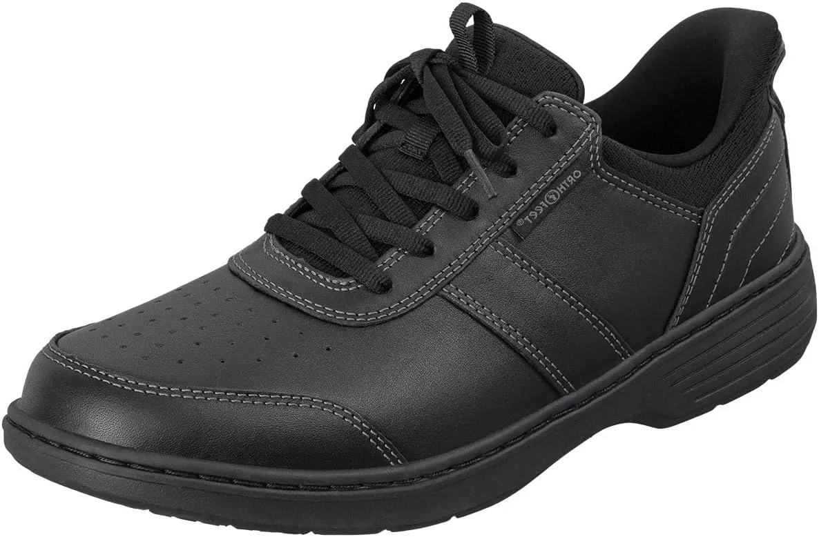Orthofeet Men's Orthopedic Black Leather Pierre Hands-Free Casual Shoe