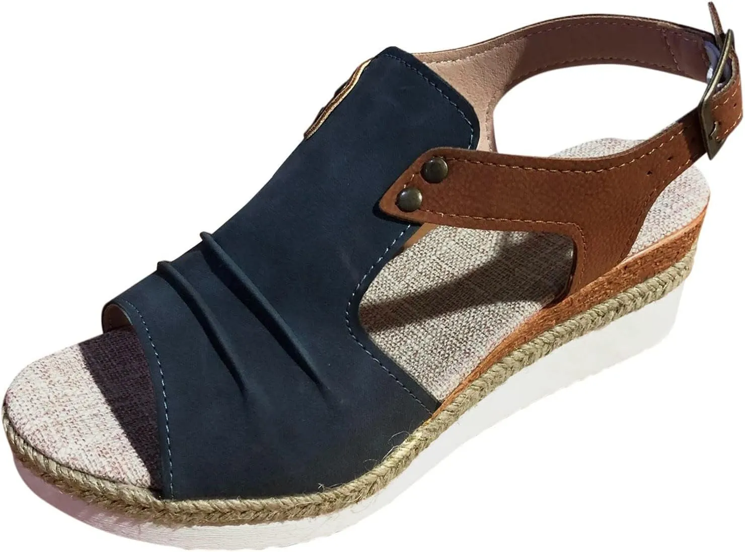 Orthopedic Platform Wedge Sandals for Women Summer Flat Open Toe Ankle Strap Espadrilles Casual Strappy Slip on Beach Boho Heels Walking Slippers with Arch Support Comfortable Outdoor Shoes