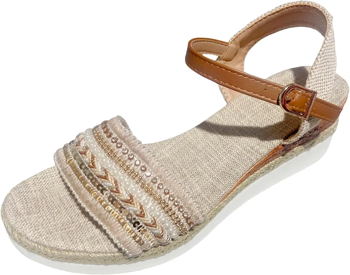 Orthopedic Platform Wedge Sandals for Women Summer Flat Open Toe Ankle Strap Espadrilles Sandals Casual Strappy Beach Boho Sandal Small Wedge Orthopedic Dress Sandal Comfortable Shoes 2025