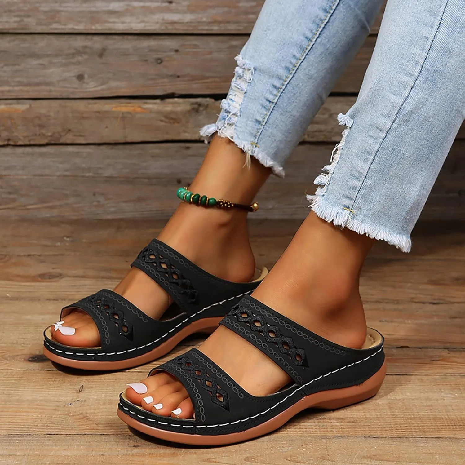 Orthopedic Sandals for Women 2025 Summer Dressy Wedge Flat Open Toe Platform Casual Flip Flops Arch Support Silppers Comfortable Slip on Beach Dress Shoes