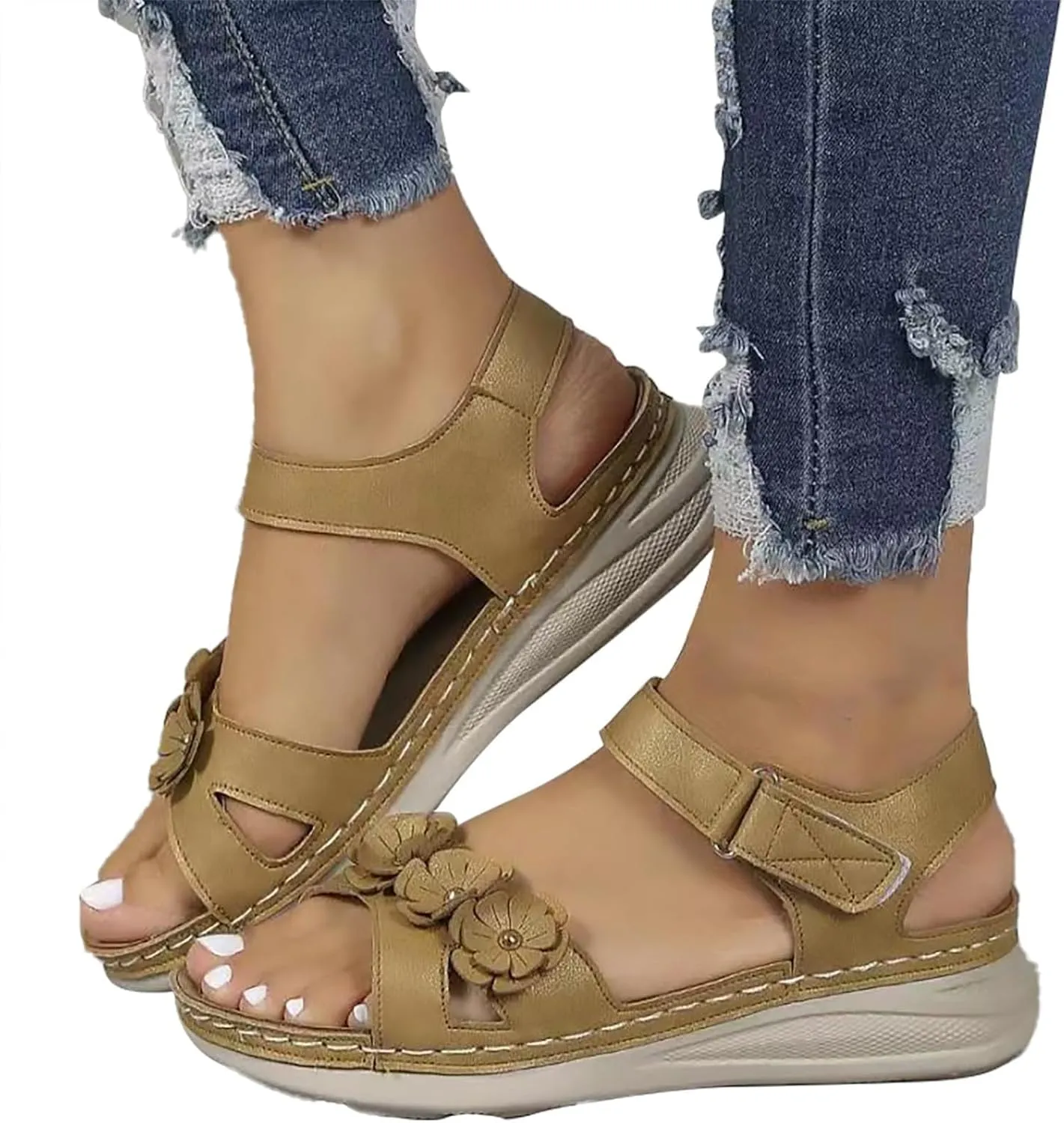 Orthopedic Sandals for Women Summer Flower Platform Shoes Open Toe Hollow Sandals Comfortable Walking Outdoor Shoes