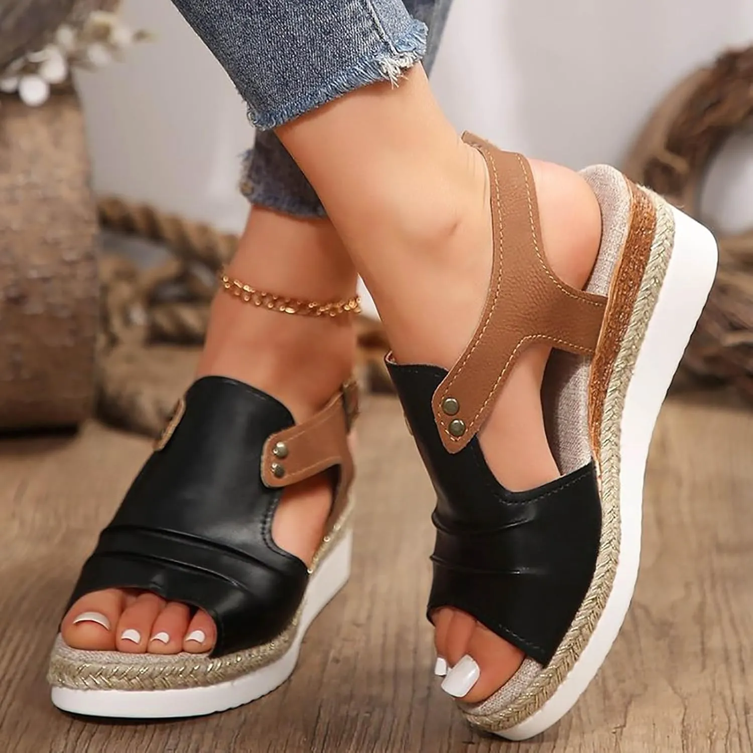 Orthopedic Sandals for Women,Womens Walking Sandal 2025 Arch Support Wedges Summer Dressy Open Toe Ankle Strap Platform Beach Casual Slip on Shoes