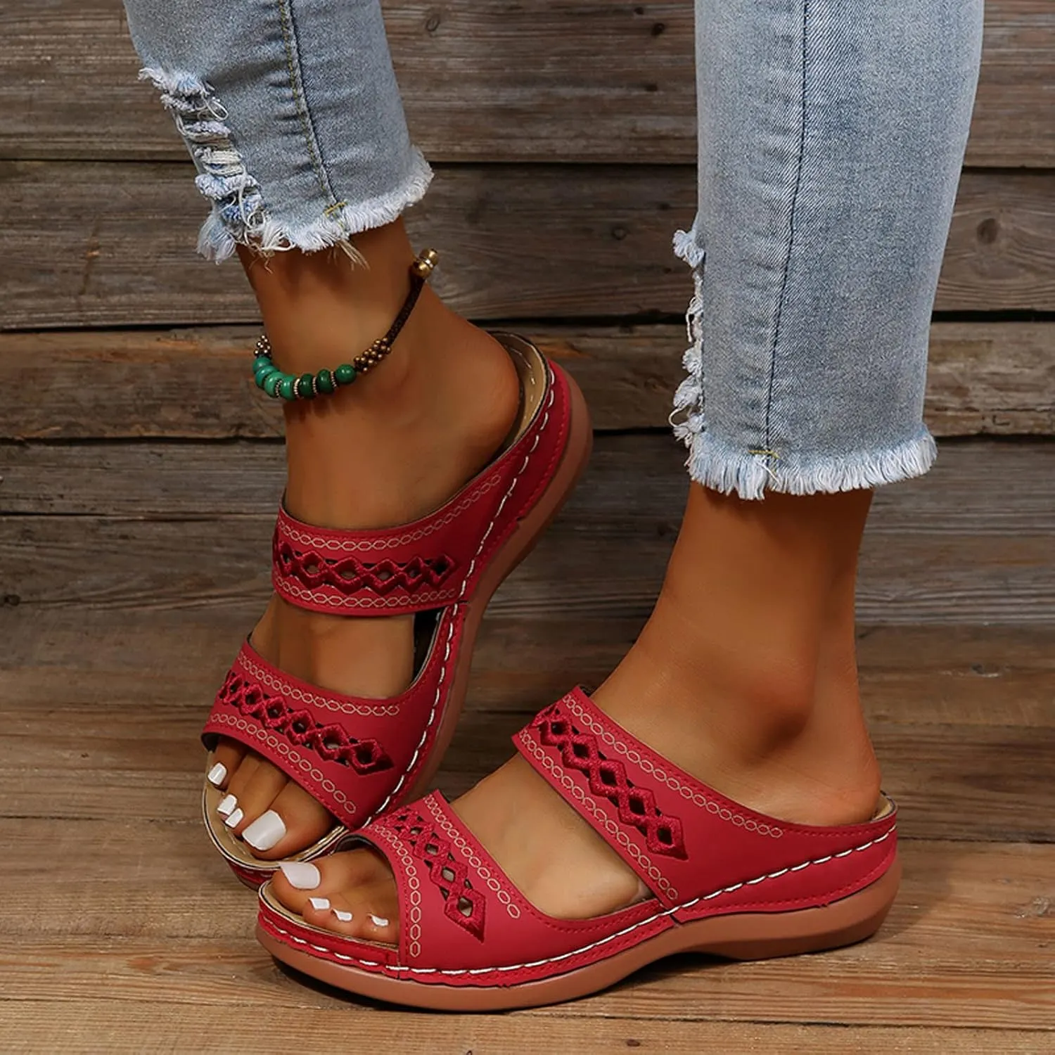 Orthopedic Wedge Sandals for Women Summer Dressy 2025 Hollow Out Platform Casual Boho Slip on Beach Dress Shoes Comfortable Outdoor