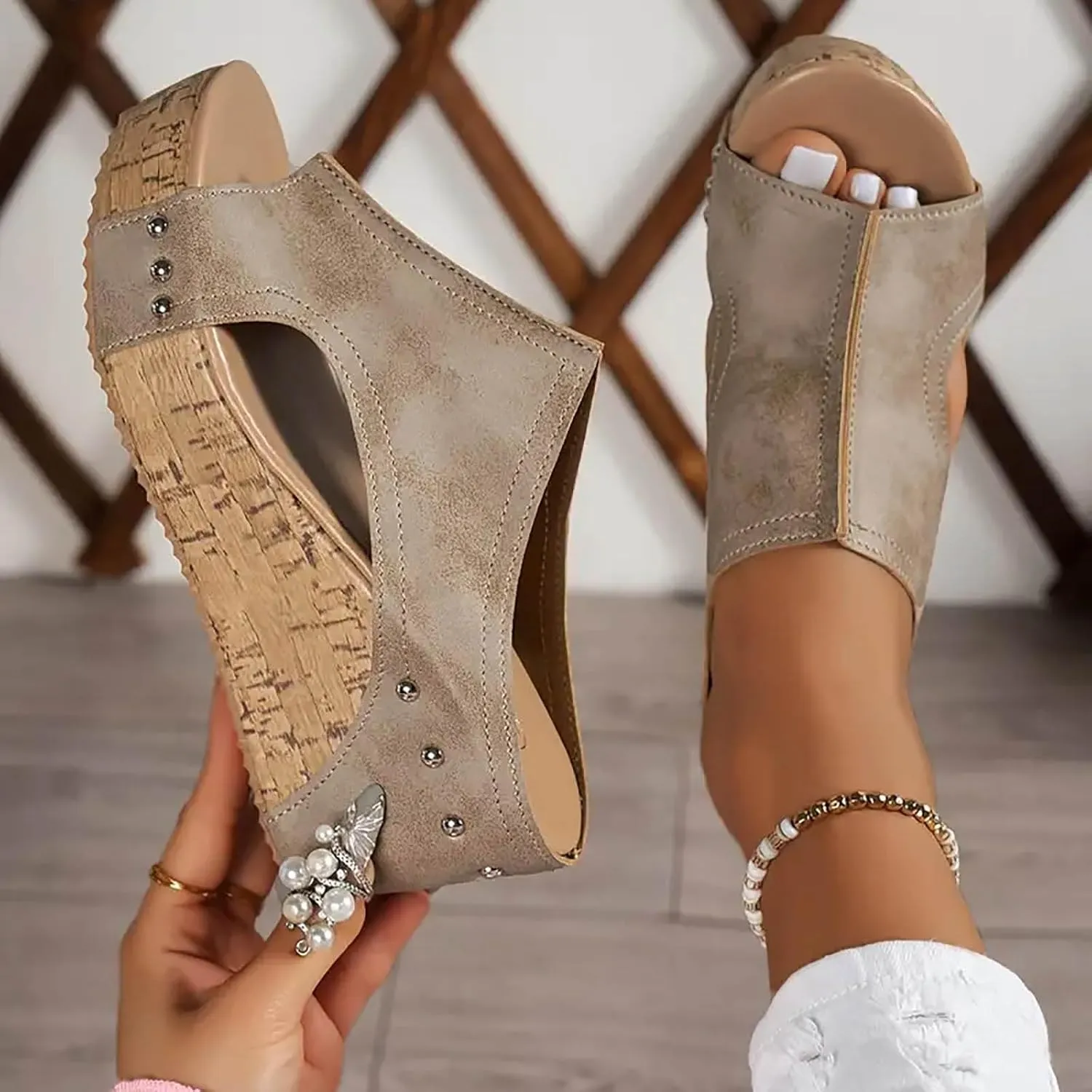 Orthopedic Wedge Sandals for Women Summer Dressy 2025,Womens Open Toe Espadrilles Sandal Ankle Strap Platform Beach Boho Casual High Wedges Walking Strappy Slip on