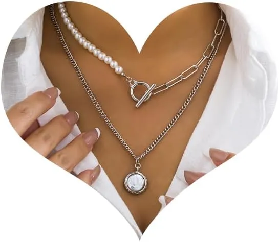 OT 14K Gold Plated Pearl Pendant Necklace - Vintage Charm Adjustable Choker Fashion Retro Charm Jewelry