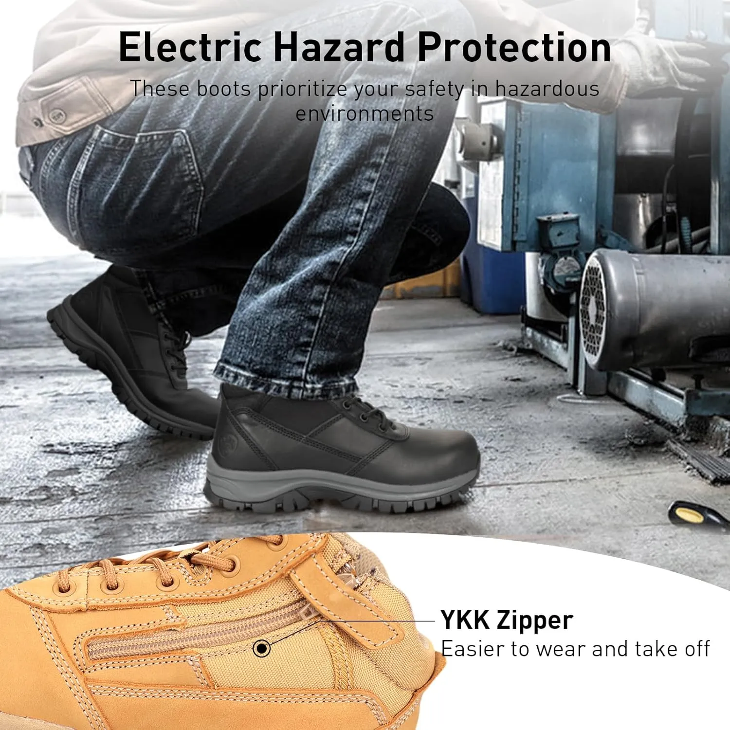 OUXX Men's Steel Toe Work Boots, YKK Zipper, Anti-Slip Rubber Outsole, Puncture-Proof & Water-Resistant(OX2518)