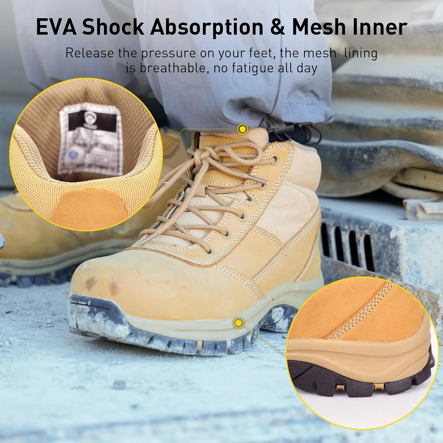 OUXX Men's Steel Toe Work Boots, YKK Zipper, Anti-Slip Rubber Outsole, Puncture-Proof & Water-Resistant(OX2518)