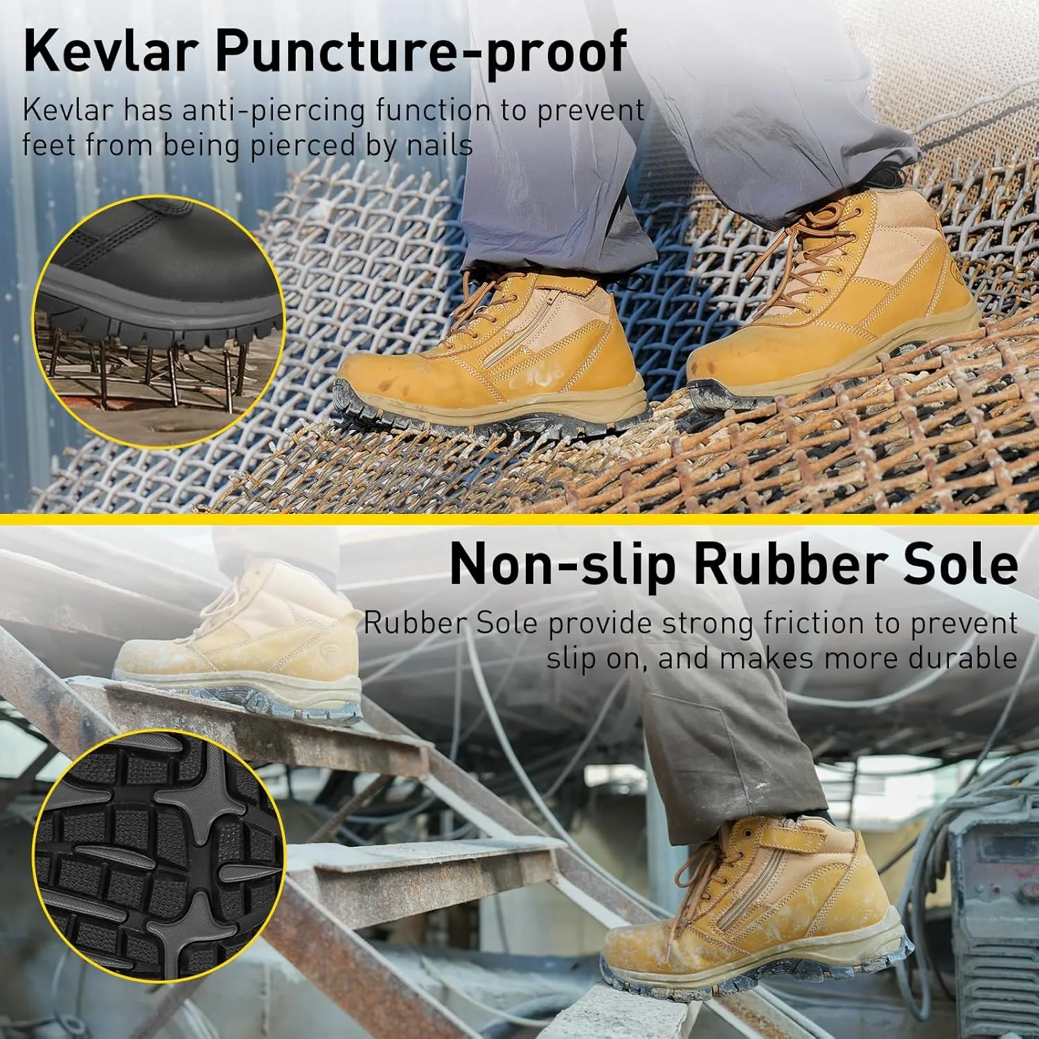OUXX Men's Steel Toe Work Boots, YKK Zipper, Anti-Slip Rubber Outsole, Puncture-Proof & Water-Resistant(OX2518)