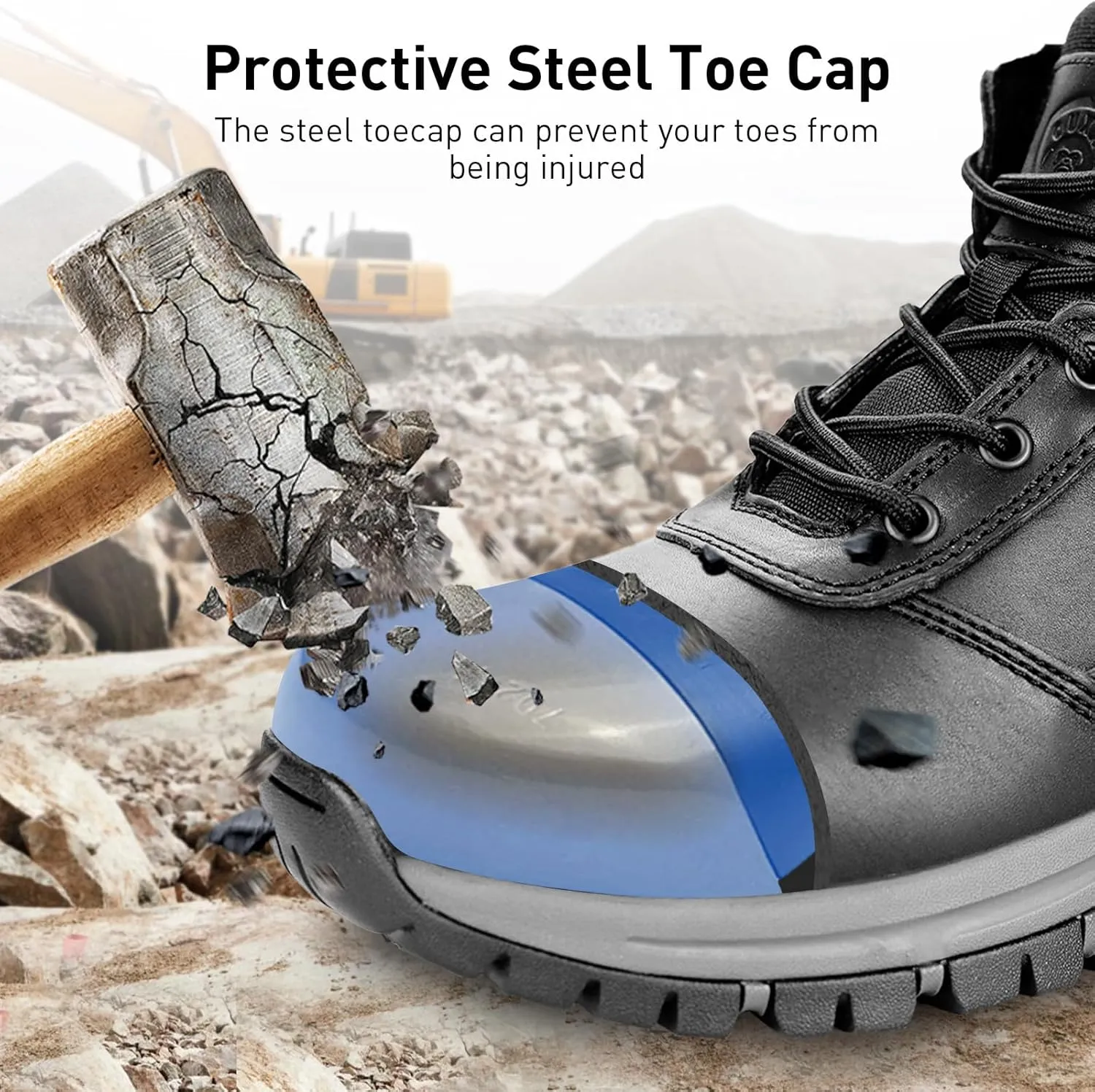 OUXX Men's Steel Toe Work Boots, YKK Zipper, Anti-Slip Rubber Outsole, Puncture-Proof & Water-Resistant(OX2518)